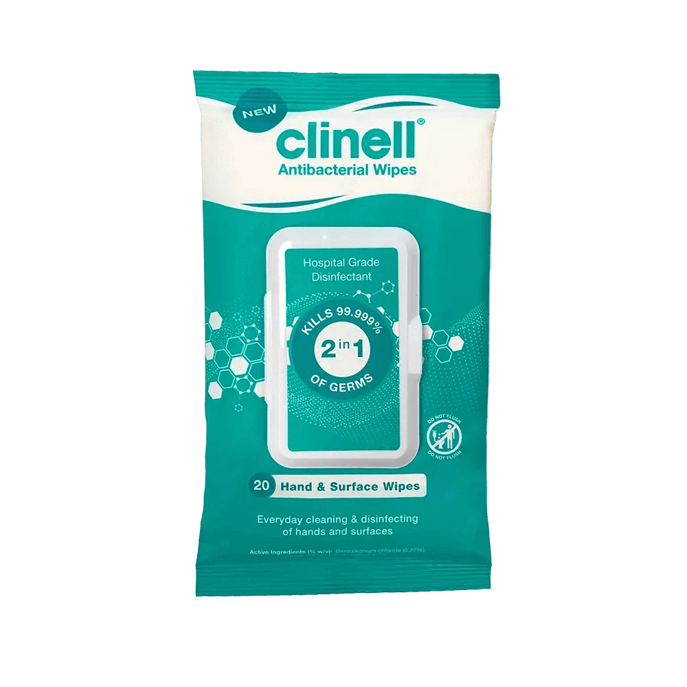 Clinell Antibacterial Hand & Surface Wipes - Pack of 20