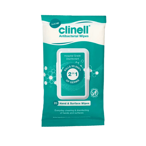 Clinell Antibacterial Hand & Surface Wipes - Pack of 20